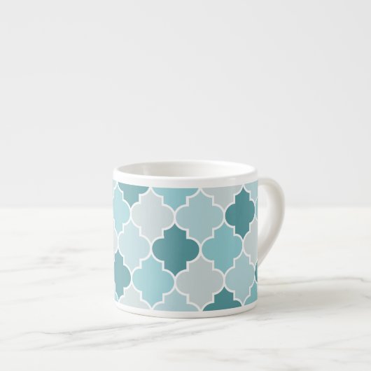 Blue Moroccan Trellis, Latticework, Quatrefoil Espresso Kop (Voorkant rechts)