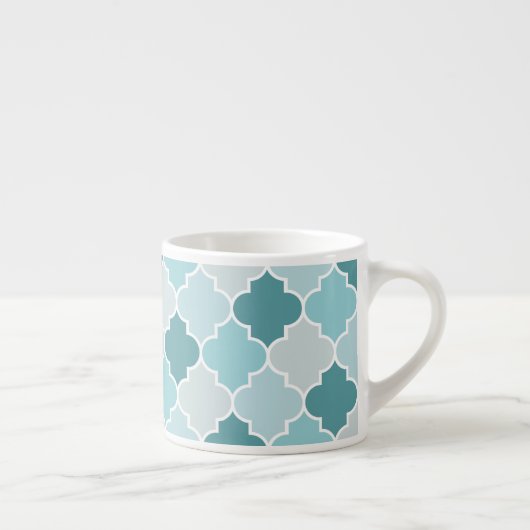 Blue Moroccan Trellis, Latticework, Quatrefoil Espresso Kop (Rechts)