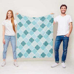 Blue Moroccan Trellis, Latticework, Quatrefoil Fleece Deken
