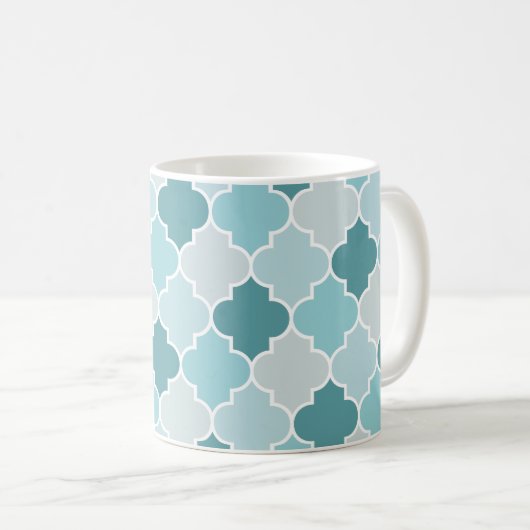 Blue Moroccan Trellis, Latticework, Quatrefoil Koffiemok (Voorkant rechts)
