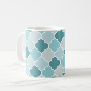 Blue Moroccan Trellis, Latticework, Quatrefoil Koffiemok