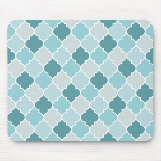 Blue Moroccan Trellis, Latticework, Quatrefoil Muismat (Voorkant)