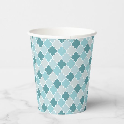 Blue Moroccan Trellis, Latticework, Quatrefoil Papieren Bekers (Rechts)
