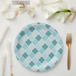 Blue Moroccan Trellis, Latticework, Quatrefoil Papieren Bordje