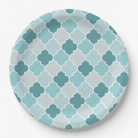 Blue Moroccan Trellis, Latticework, Quatrefoil Papieren Bordje (Voorkant)