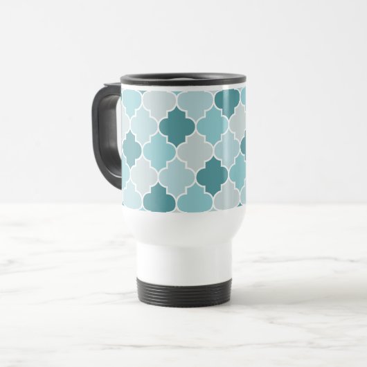 Blue Moroccan Trellis, Latticework, Quatrefoil Reisbeker (Voorkant links)