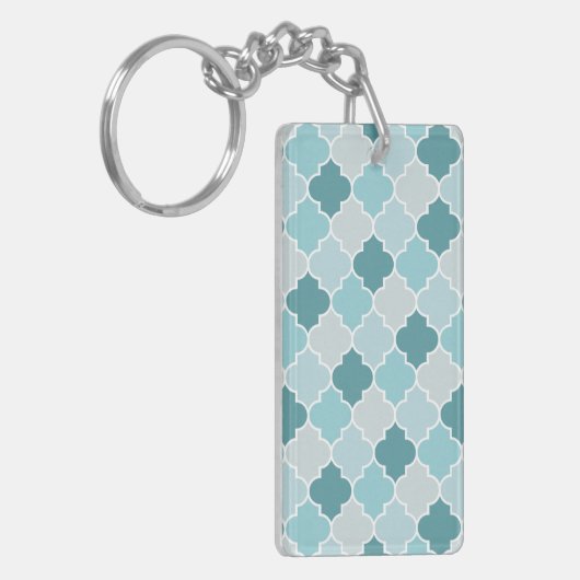 Blue Moroccan Trellis, Latticework, Quatrefoil Sleutelhanger (Voorkant Links)