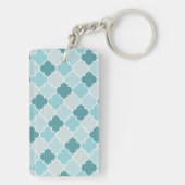 Blue Moroccan Trellis, Latticework, Quatrefoil Sleutelhanger (achterkant)