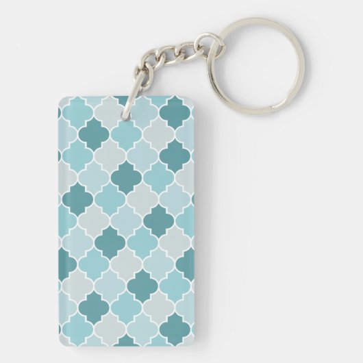 Blue Moroccan Trellis, Latticework, Quatrefoil Sleutelhanger (achterkant)