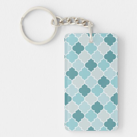 Blue Moroccan Trellis, Latticework, Quatrefoil Sleutelhanger (Voorkant)