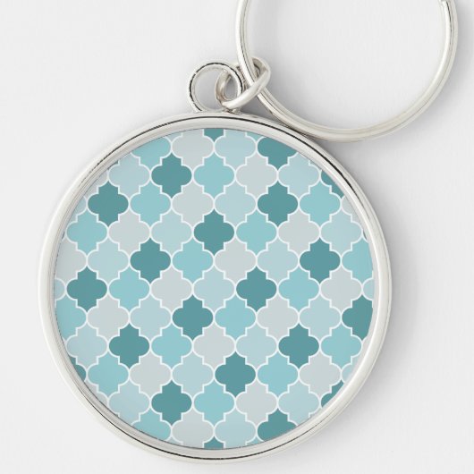 Blue Moroccan Trellis, Latticework, Quatrefoil Sleutelhanger (Voorkant)