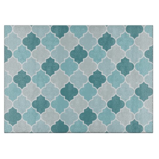 Blue Moroccan Trellis, Latticework, Quatrefoil Snijplank (Voorkant)