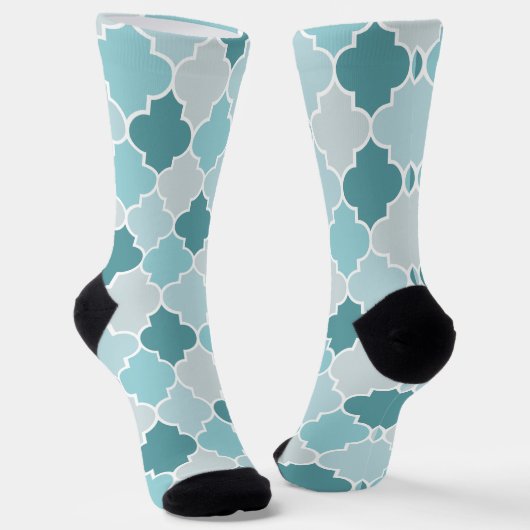 Blue Moroccan Trellis, Latticework, Quatrefoil Sokken (Gebogen)