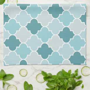 Blue Moroccan Trellis, Latticework, Quatrefoil Theedoek