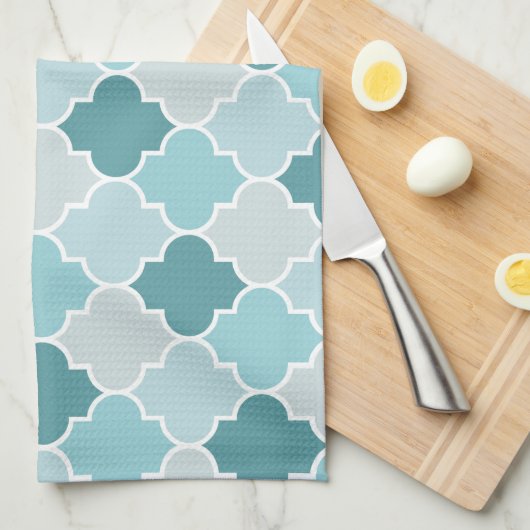 Blue Moroccan Trellis, Latticework, Quatrefoil Theedoek (Quarter Fold)