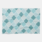 Blue Moroccan Trellis, Latticework, Quatrefoil Theedoek (Horizontaal)