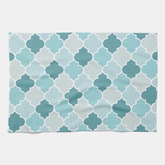 Blue Moroccan Trellis, Latticework, Quatrefoil Theedoek (Horizontaal)