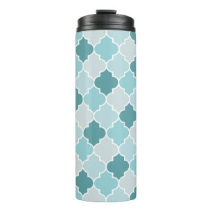 Blue Moroccan Trellis, Latticework, Quatrefoil Thermosbeker