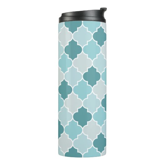 Blue Moroccan Trellis, Latticework, Quatrefoil Thermosbeker (Gedraaid links)
