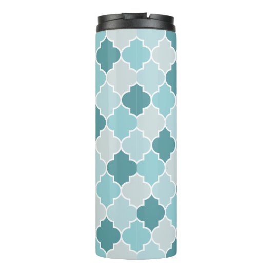 Blue Moroccan Trellis, Latticework, Quatrefoil Thermosbeker (Achterkant)