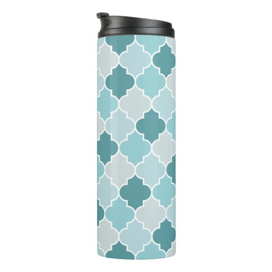 Blue Moroccan Trellis, Latticework, Quatrefoil Thermosbeker (Geroteerd rechts)