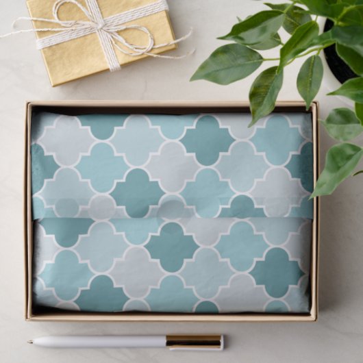 Blue Moroccan Trellis, Latticework, Quatrefoil Tissuepapier (Geschenk)