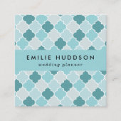 Blue Moroccan Trellis, Latticework, Quatrefoil Vierkante Visitekaartje (Voorkant)