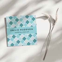 Blue Moroccan Trellis, Latticework, Quatrefoil Vierkante Visitekaartje