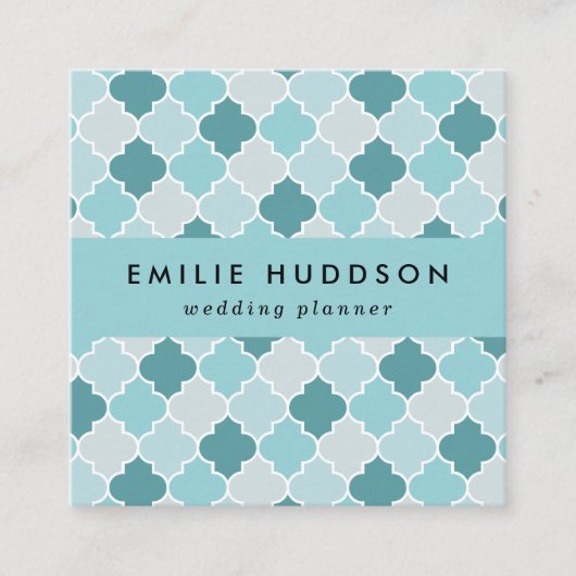 Blue Moroccan Trellis, Latticework, Quatrefoil Vierkante Visitekaartje (Voorkant)
