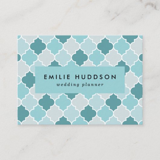 Blue Moroccan Trellis, Latticework, Quatrefoil Visitekaartje (Voorkant)