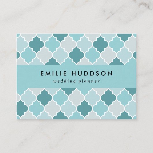 Blue Moroccan Trellis, Latticework, Quatrefoil Visitekaartje (Voorkant)