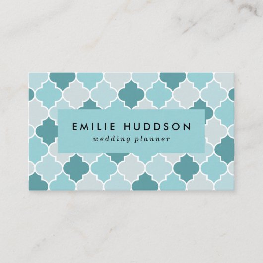 Blue Moroccan Trellis, Latticework, Quatrefoil Visitekaartje (Voorkant)