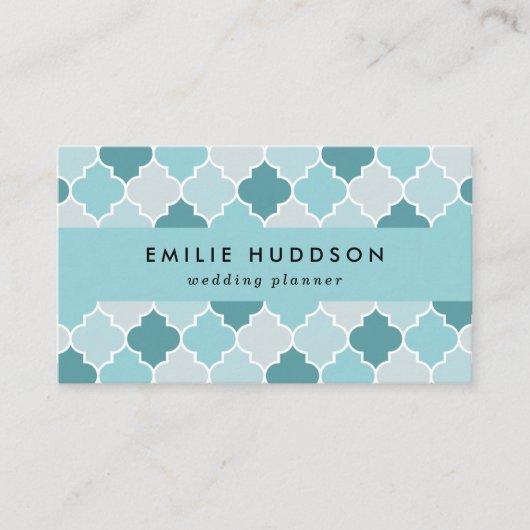Blue Moroccan Trellis, Latticework, Quatrefoil Visitekaartje (Voorkant)