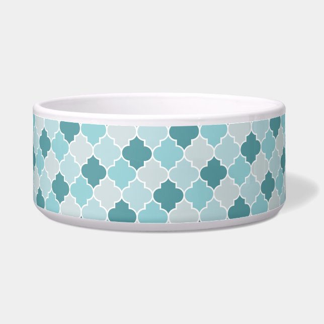 Blue Moroccan Trellis, Latticework, Quatrefoil Voerbakje (Voorkant)