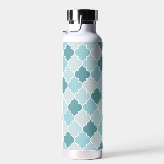 Blue Moroccan Trellis, Latticework, Quatrefoil Waterfles (Rechts)