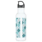 Blue Moroccan Trellis, Latticework, Quatrefoil Waterfles (Achterkant)