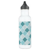 Blue Moroccan Trellis, Latticework, Quatrefoil Waterfles (Rechts)