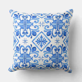 Blue Moroccan Zellige Pattern Throw Pillow Kussen