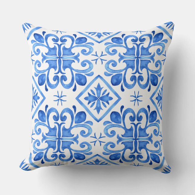 Blue Moroccan Zellige Pattern Throw Pillow Kussen (Voorkant)
