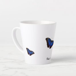 Blue Morpho Butterflies - Aangepaste tekst Latte Mok