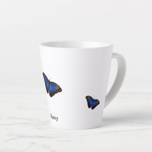 Blue Morpho Butterflies - Aangepaste tekst Latte Mok (Rechterhoek)