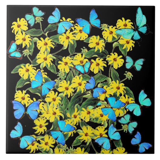 Blue Morpho Butterflies Coneflower Flowers Tile Tegeltje (Voorkant)