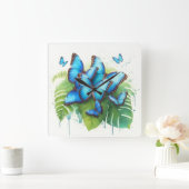 Blue Morpho Butterflies Gathering REF256 - Waterco Vierkante Klok (Huis)