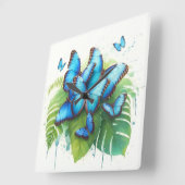 Blue Morpho Butterflies Gathering REF256 - Waterco Vierkante Klok (Hoek)