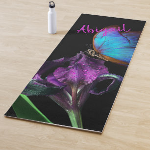 Blue Morpho Butterfly en Paarse Iris Yogamat