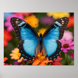 Blue Morpho Butterfly Floral Botanical Photo Art Poster