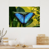 Blue Morpho Butterfly Floral Nature Art Poster (Keuken)