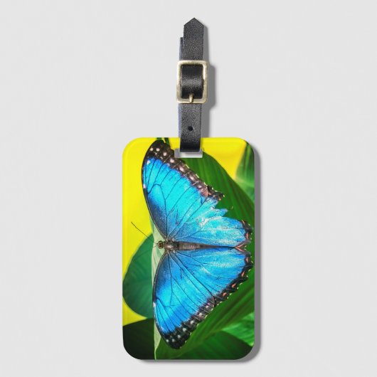 Blue Morpho Butterfly Floral Natuur Art Bagagelabel (Voorkant (verticaal))