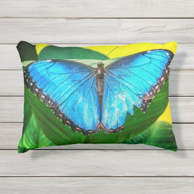 Blue Morpho Butterfly Floral Natuur Art Buitenkussen (Voorkant)