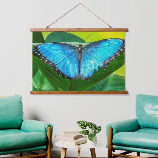 Blue Morpho Butterfly Floral Natuur Art Hangend Wandkleed (Woonkamer)